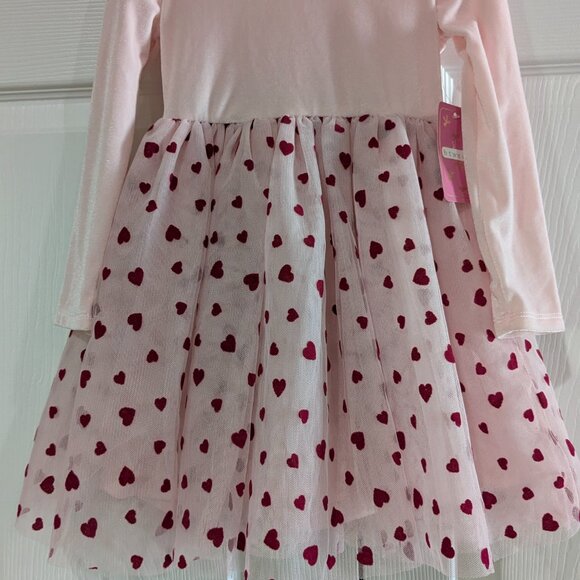 btween Girl's Velour and Tulle Pink Dress Size 4, Red Hearts, Long Sleeve, NWT - Picture 4 of 12